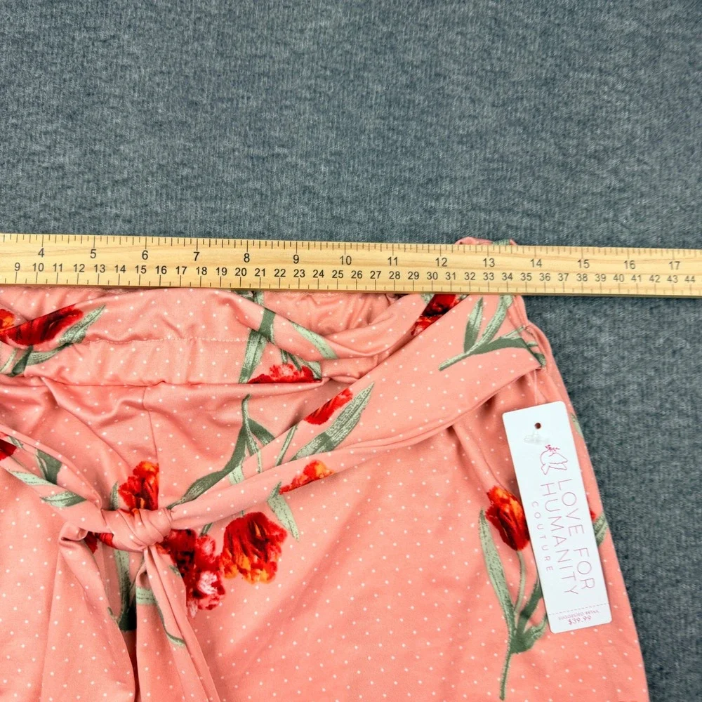 Love For Humanity Women's L Couture Pink Floral Polka Dot Paperbag Waist‎ Shorts
